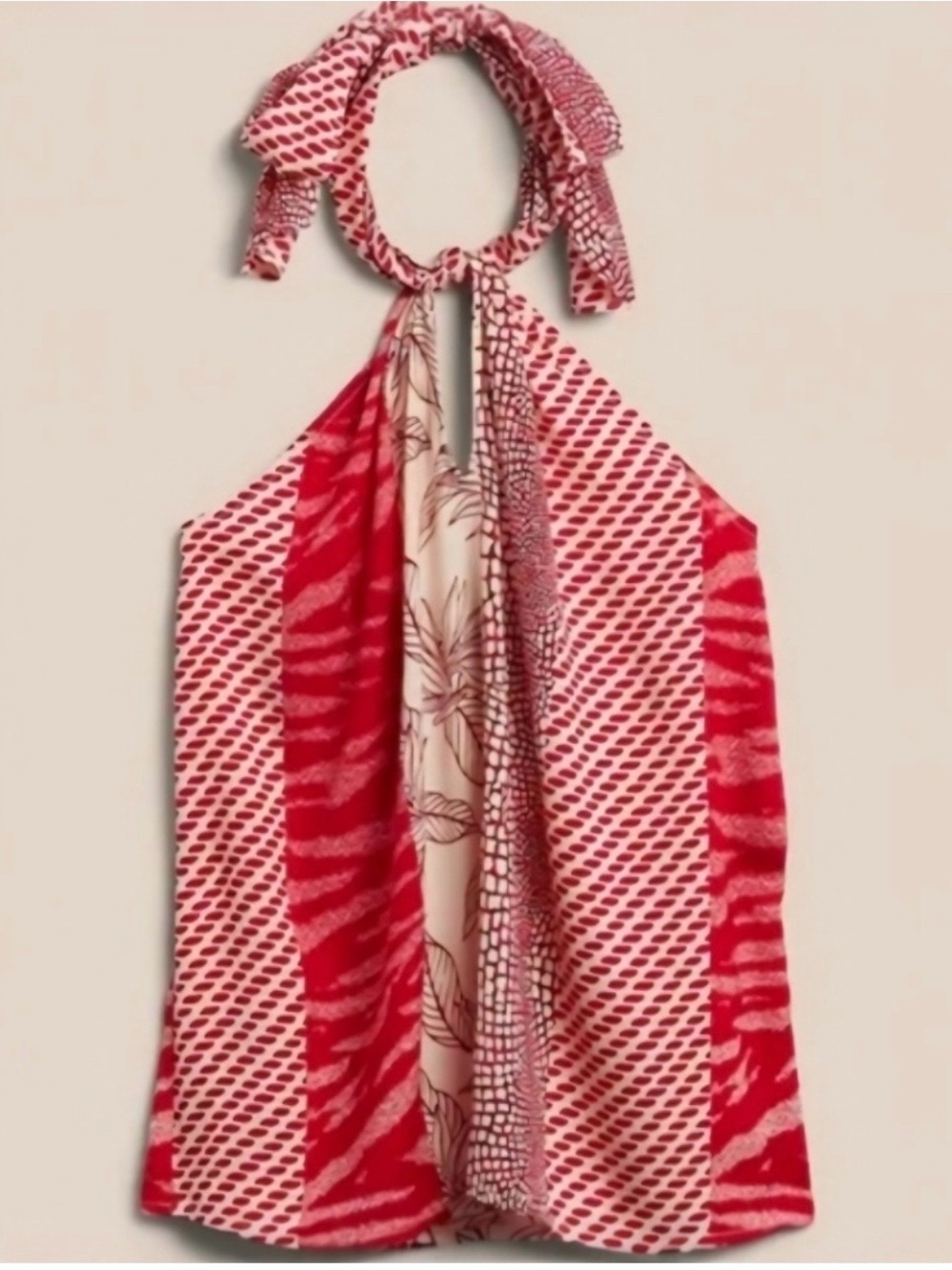Banana Republic Mixed Print Red and Cream Printed Halter Top NWT